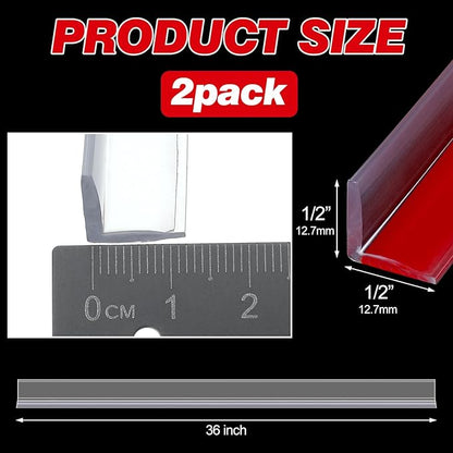 2 Pcs 1/2'' x 36'' Long Clear Vinyl L-Type Seal Strip with Pre-Applied Self Adhesive Threshold Water Dam Barrier Bathroom Glass Shower Door Seal Strip for Gap Frameless Shower Door