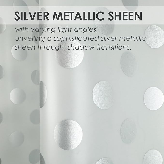 Plastic Shower Curtain Liner, Waterproof Printed PEVA Shower Curtain with Design, Silver Polka Dots Pattern, Rustproof Grommets, Standard Size 70x72 Bathtub Curtain for Bathroom (Pack of 1)