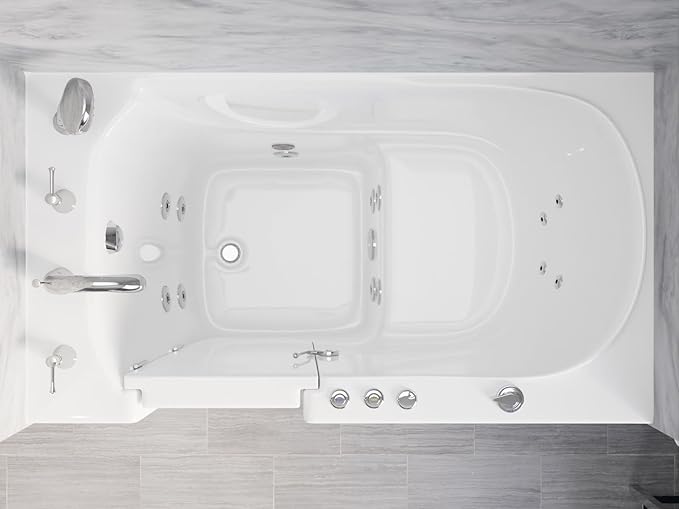 ANZZI Walk-In Bathtub 30" x 53" Whirlpool Acrylic Left Drain Quick Fill Fast Drain 9 Hydro Jets Chromatherapy Heater ADA Compliant Slip-Resistant Seat Grab Bar Extension Kit | AMZ3053RWH