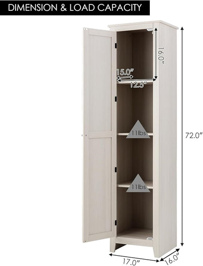 Giantex Tall Storage Cabinet Freestanding Floor Storage Tower with Four Shelves and Single Door, 17x16x72 Inch, Narrow Utility Cabinet for Living Room, Bathroom (Grayish White)