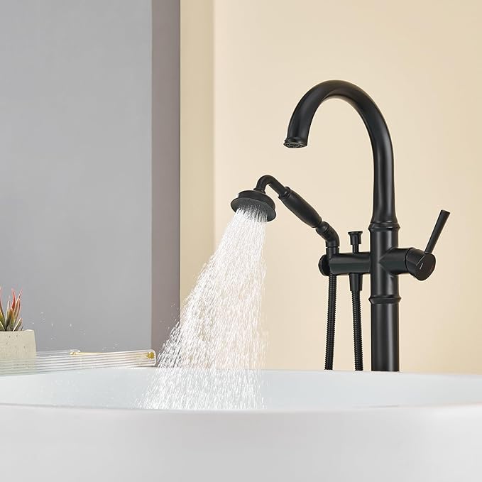 Freestanding Bathtub Faucet Black Free Standing Tub Filler Brass Bathtub Faucets Floor Mounted Bathroom Tub Faucet with Hand Shower