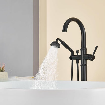 Freestanding Bathtub Faucet Black Free Standing Tub Filler Brass Bathtub Faucets Floor Mounted Bathroom Tub Faucet with Hand Shower