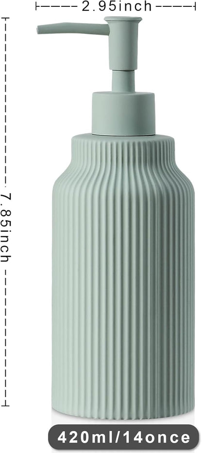 Modern Ceramic Soap Dispenser for Bathroom，14oz Ceramic Soft Touch Hand Lotion Dispenser with Pump，Liquid soap Dispenser for Kitchen Rubber Paint (Green)