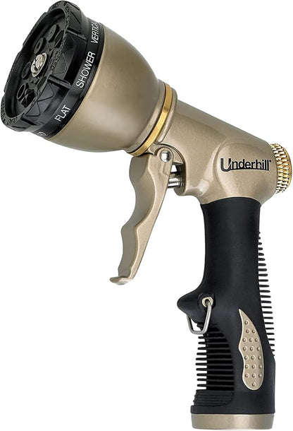 Underhill Pattern Master Gold Series Garden Water Hose Nozzle Sprayer Head, 3/4-Inch Thread Inlet, Jet Attachment 8 Spray Patterns, NG200-8S