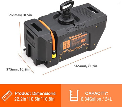 6.34Gallon/ 24L Self-Pressurized Water Tank with Hose and Sprayer, Water Storage Container Camping Shower for Overland Off-Road Vehicles, Pick-up Trucks,Outdoor Activities Water Supply