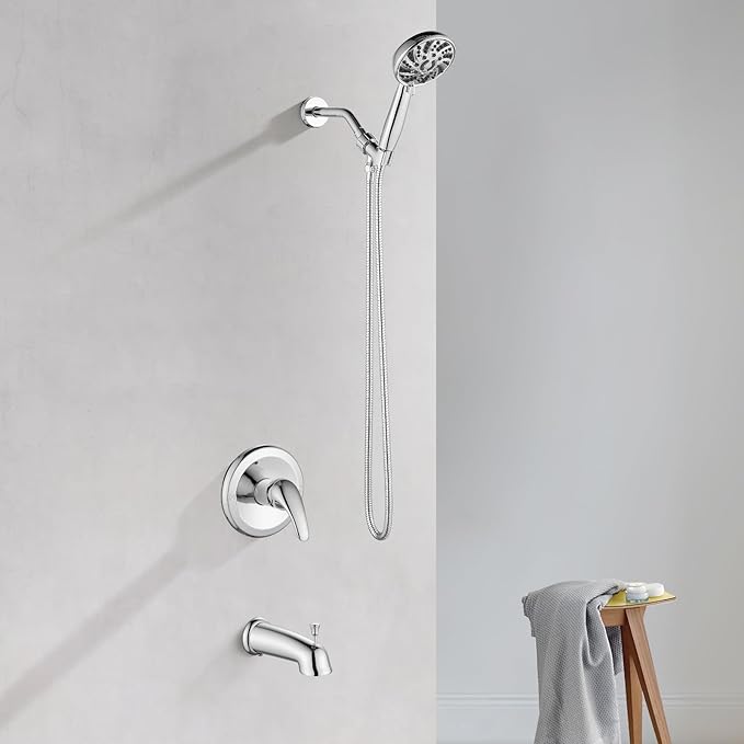 gotonovo Bathroom Shower Head Kit High Pressure Combo System Shower Faucet 6 Modes ABS Handheld Spray Shower Trim Kit Valve Included Shower Head and Handle Set Polished Chrome