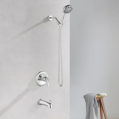 gotonovo Bathroom Shower Head Kit High Pressure Combo System Shower Faucet 6 Modes ABS Handheld Spray Shower Trim Kit Valve Included Shower Head and Handle Set Polished Chrome