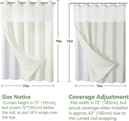 VANZAVANZU Hookless Shower Curtain with Mesh Top and Snap in Waterproof Liner, Waffle Weave, Weighted Magnets Hem, Machine Washable, 72 x 75 Inches – (Beige)