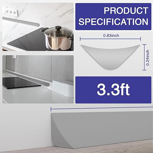 Flexible Molding Trim, Flexible Bendable Adhesive Caulking Strip, Molded Trim, Peel and Stick Home Decorative Edge for Bathroom, Kitchen, Floor, Wall (Grey, 0.83in x 0.24in x 3.3ft)
