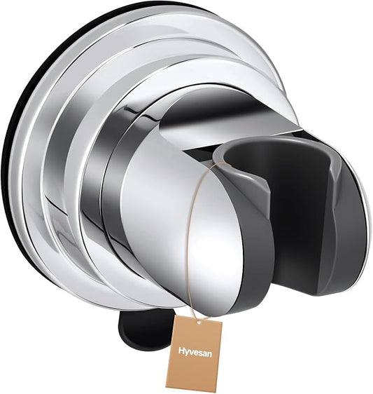 Shower Head Holder, Removable Shower Head Holder Suction for Hanheld Shower Head No Drill Wall Mount Holder Chrome Universal 360° Adjustable Suction Holder