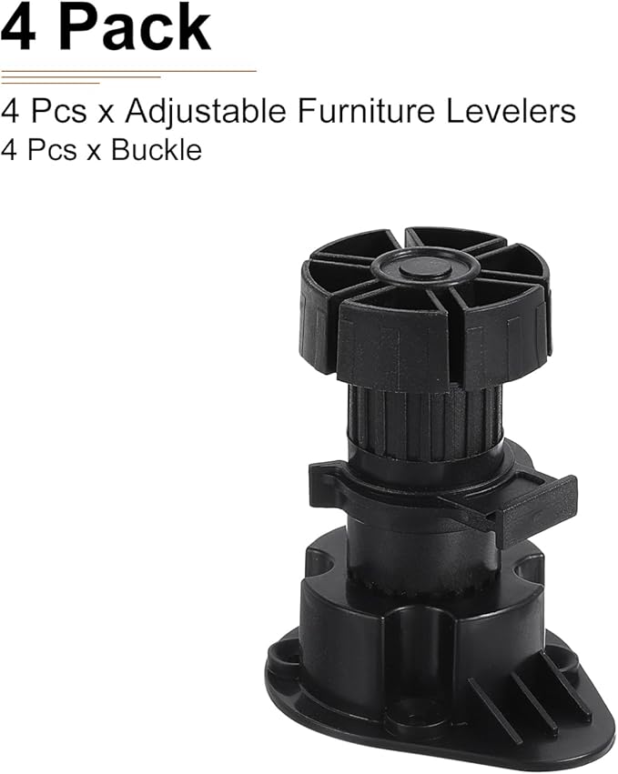 80x44mm(LxW) Adjustable Leveling Feet - 4Pack- Good for Furniture - Leveler Support Frame Replacement Legs - Black