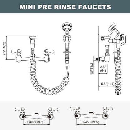 Pet Grooming Faucet, Wall Mount 8" Centers Mixing Faucet, Brass Pet Grooming Unit with Aluminum Spray Valve, Coiled Hose, Vacuum Breaker, Lever Handles for Shower Bathroom Garden Outdoors Sink