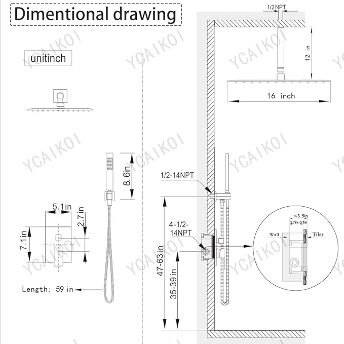16 Inch Oil Rubbed Bronze Ceiling Mount Shower System Bathroom Luxury Rain Mixer Shower Combo Set Ceiling Rainfall Shower Head System Faucet Contain Rough-in Valve and Trim Included