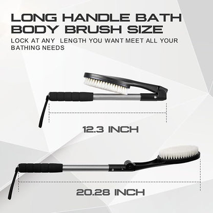 EASACE Body Brush for Back,Lotion Applicator, Long Handle Bath Brush for Showering, Adjustable Head Back Scrubber, Shower Brush with Soft Bristles for Wet or Dry