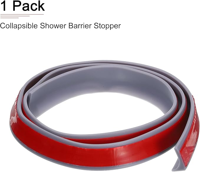 39"x0.8"x0.5" (LxWxH) Collapsible Shower Barrier Stopper - 1 Pack - Good for Bathroom Kitchen - L Shape Water Splash Guard Blocker - Gray