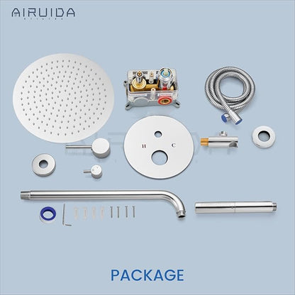 Airuida Shower Fixtures 2 Functions Shower Faucet Set Wall Mounted for Bathroom High Pressure Brass Handheld Shower with Rough-in Valve Round Rainfall 12 Inch Shower Head Chrome Polish