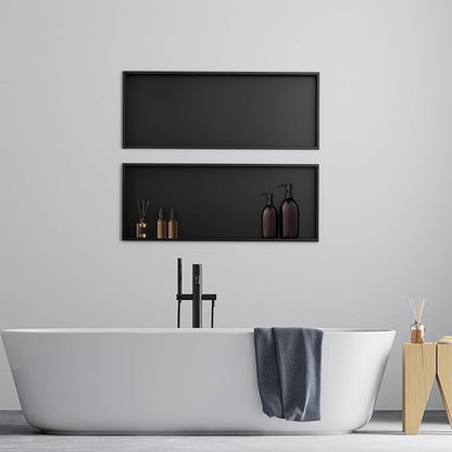 Achelous Stainless Steel Wall Insert Niche - 30" X 12", No Tile Needed, Recessed Shower Shelf Organizer, Matte Black