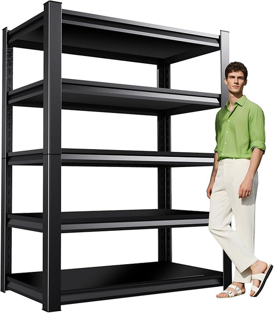 72''HXCXVVB Garage Shelving,Heavy Duty Garage Storage Shelves,Metal Shelving Unit,5 Tier Adjustable Steel Utility Shelf,Use for Basement,Warehouse, Pantry Closet,Black (Steel-72''H*15.7" D*35.4''W)