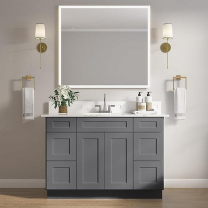 ROOMTEC Bathroom Cabinet, 48'' Free Standing Bathroom Vanity with 6 Drawers and 2 Doors,Soft-Close Drawer Slides Morden Bathroom Sink Vanity Storage Cabinet, Shaker Gray