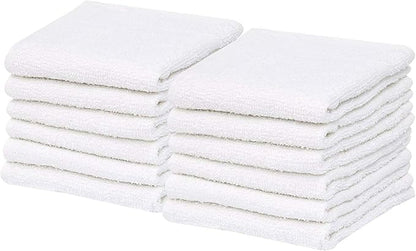 GOLD TEXTILES 120 Pack Economy White Washcloths Set (12x12 inches) - Cotton Blend Commercial Grade Cleaning Rags, Quick Drying & Soft Face Cloths, Fingertip Towels for Bathroom, Spa, Gym, and Kitchen
