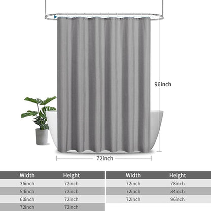 2-in-1 Waterproof Extra Long Fabric Shower Curtain or Liner,Linen Textured,96 Inch Breathable TPU & Washable Bathroom Shower Curtain Set with 12 Plastic Hooks,Modern,72"x96" Grey