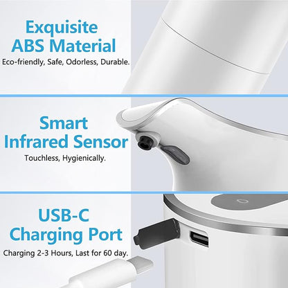 YIKHOM Automatic Liquid Soap Dispenser, 15.37 oz/450mL Soap Dispenser, Touchless Hand Sanitizer Dispenser Electric, Motion Sensor Waterproof Pump for Bathroom Kitchen Dish Soap, USB C Rechargeable