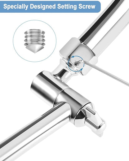 11 Inch Adjustable Shower Head Extension Arm With Locking Set Screw, Singing Rain Solid Brass Chrome Angle Height Adjustable, Easy To Install, G1/2 Universal Connector Compatible (Chrome Finish)