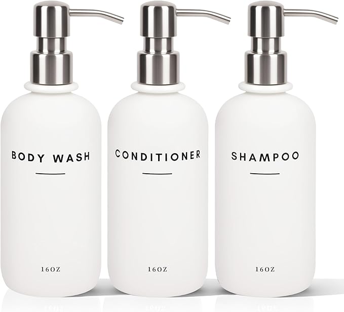 Set of 3 Shampoo and Conditioner Dispenser - 16oz Durable Shower Soap Dispenser and Shampoo Bottles - Easy to Refill Bathroom Decor