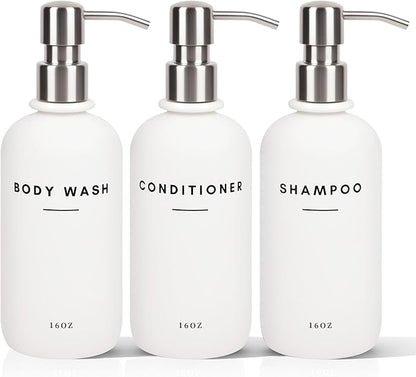 Set of 3 Shampoo and Conditioner Dispenser - 16oz Durable Shower Soap Dispenser and Shampoo Bottles - Easy to Refill Bathroom Decor