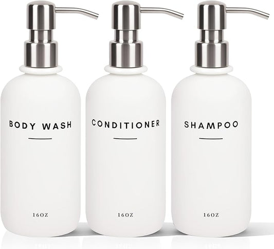 Set of 3 Shampoo and Conditioner Dispenser - 16oz Durable Shower Soap Dispenser and Shampoo Bottles - Easy to Refill Bathroom Decor