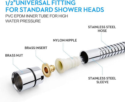 Shower Hose, 69 Inches Extra Long Stainless Steel Handheld Shower Head Hose with Brass Insert and Nut - Durable and Flexible(Chrome)