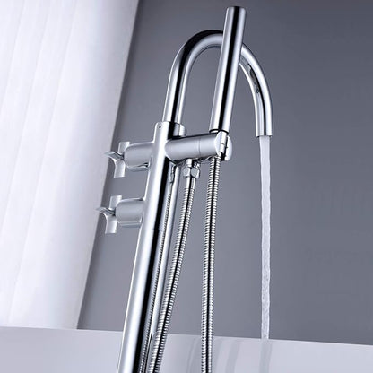 Tub Filler Freestanding Bathtub Faucet Chrome Floor Mount Brass Faucets with Hand Shower
