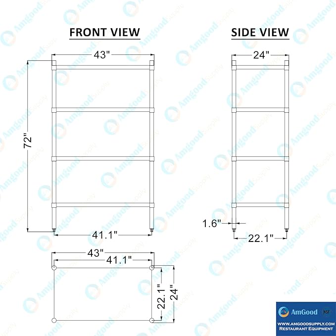 AmGood 4 Tier Galvanized Steel Dry Storage Unit. 24 in. x 43 in. x 72 in.
