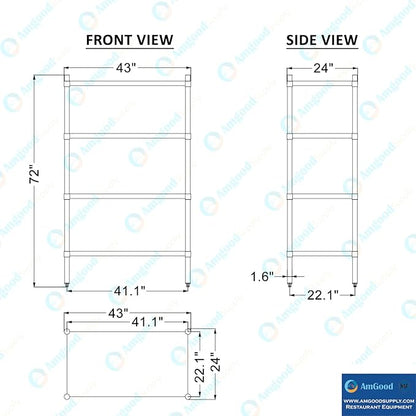 AmGood 4 Tier Galvanized Steel Dry Storage Unit. 24 in. x 43 in. x 72 in.