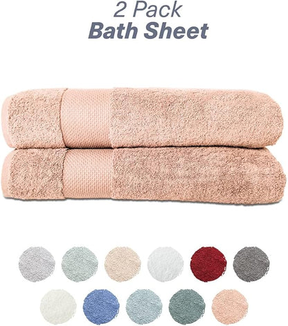 Hencely Bath Sheet Set of 2 - (35x64 Inches) - Luxury Extra Large Oversized Towels, 100% Cotton - Quick Dry, Highly Absorbent, Super Soft - Ideal for Spa, Hotel, Bathroom - (Bath Sheets 2 Pack, Peach)