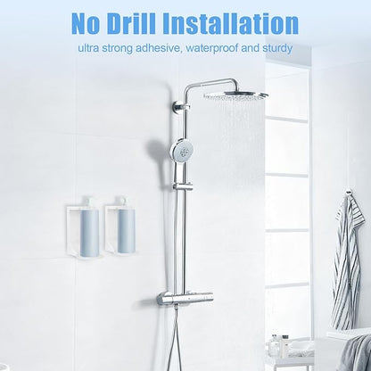 No Drill Pump Bottle Holders 2 Pack - Adhesive Wall Mount Shampoo Holder, 11LB Weight Capacity, Dedicated Storage for Shower Pump Bottle Body Wash/Conditioner/Lotion