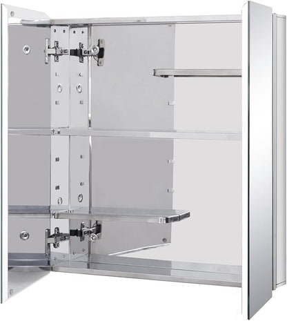 Fundin Stainless Steel Medicine Cabinet, Bathroom Mirror Cabinet, Surface Mount and Recess Mount, 23.6 x 25.6 inch, with Unique Half-Shelves for Greater Storage adjustability