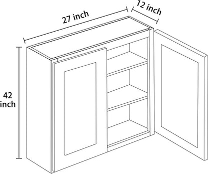 27 Inch Laundry Room Cabinets Wall Mounted, Solid Wood Over The Toilet Storage Cabinet, Bathroom Organizer Cabinets with 2 Shaker Door & 3 Shelves, Easy to Assemble for Kitchen, Garage - White