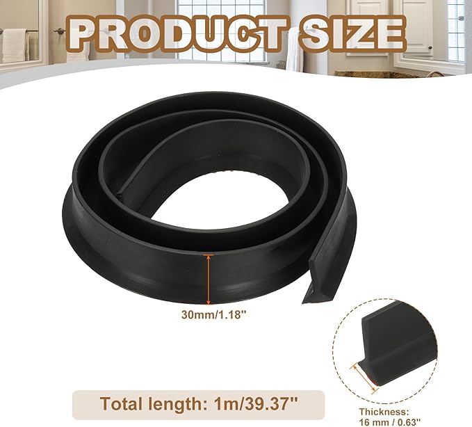 PATIKIL 39 Inch Collapsible Shower Threshold Water Dam Guard, Shower Stopper Barrier Self Adhesive Sink Splash Guards for Frameless Shower Door Bottom, Black (1.2"Wx0.6"T)