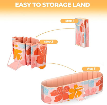 Portable Bathtub for Adults 47" Large Foldable No-Installation Soaking Tub for Shower Stall, Collapsible Standing Plunge Bath with Lid, 5-Layer Insulated Liner, Fast Drain (Pink, 47.2"×21.6"×19.6")