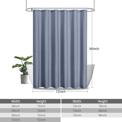 2-in-1 Waterproof Extra Long Fabric Shower Curtain or Liner,Linen Textured,96 Inch Breathable TPU & Washable Bathroom Shower Curtain Set with 12 Plastic Hooks,Modern,72"x96" Blue Gray