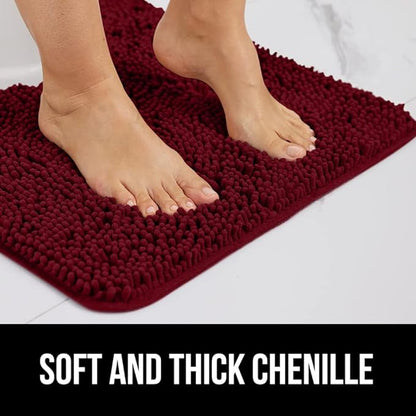 GORILLA GRIP Bath Rug Mat 48x24, Soft Absorbent Chenille, Quick Dry Microfiber Mats, Rubber Backing Washable Shower Floor Rugs, Bathmat Runner, US Designed Bathroom Home Decor Accessories Burgundy