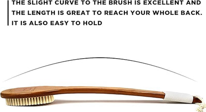 ICANdOIT-17.71Inch Natural Stiff Sisal Bristles Anti-Slip Long Handle Bath Brush,Bent Handle Shower Scrubber for Exfoliating,Shower Back Brush,Exfoliation Set with Pumice Stone(2 Pack)