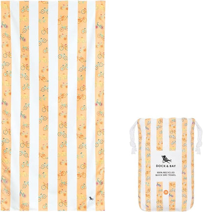 Dock & Bay Beach Towel - Quick Dry, Sand Free - Compact, Lightweight - 100% Recycled - Includes Bag - Kids - Bike Bike Baby, Medium (130x70cm, 51x27)
