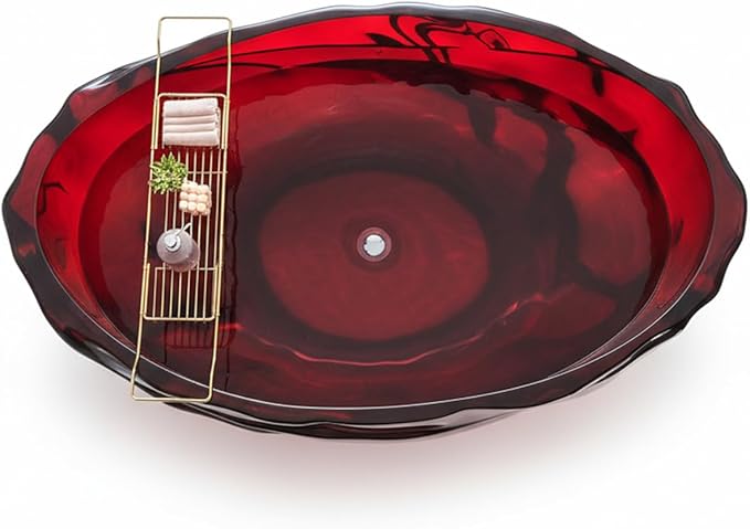 Cpingao 67" Resin Translucent Freestanding Bathtub, Modern Oval Stand Alone Tubs, Contemporary Transparent Resin Freestanding Bath 1700 MM with Drain Fiery Red 8852-1700-RED
