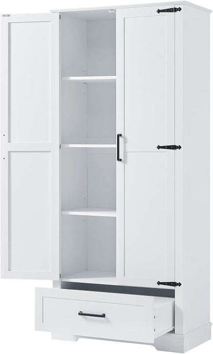 Favfurish 69" Tall Bathroom Storage Cabinet with Doors and Drawer,Modern Linen Cabinets w/Adjustable Shelf and Anti-Toppling Device,Freestanding Organizer for Bath Room,Study,Office,Kitchen White