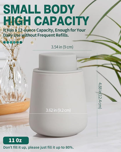 Bosilunlife Soap Dispenser Bathroom - Grey Ceramic Soap Dispenser Lotion Hand Pump Dish Soap Bottle for Kitchen 12oz Refillable Liquid Hand Wash Dispenser for Bathroom