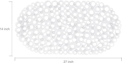WELTRXE Oval Bathtub Mat Non Slip, Clear Bubbles Bath Mats for Tub, Shower Mat with Drain Holes, Suction Cups, Machine Washable Bath Tub Mat, BPA, Latex, Phthalate Free for Bathroom, 27 x 14 Inch