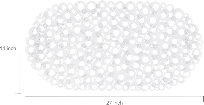 WELTRXE Oval Bathtub Mat Non Slip, Clear Bubbles Bath Mats for Tub, Shower Mat with Drain Holes, Suction Cups, Machine Washable Bath Tub Mat, BPA, Latex, Phthalate Free for Bathroom, 27 x 14 Inch