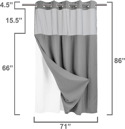 River Dream Heavyweight No Hooks Required Dotted Waffle Weave Shower Curtain with Snap in Liner -Extra Long 71W x 86H,Hotel Grade,Spa Like Bath Curtain,Gray